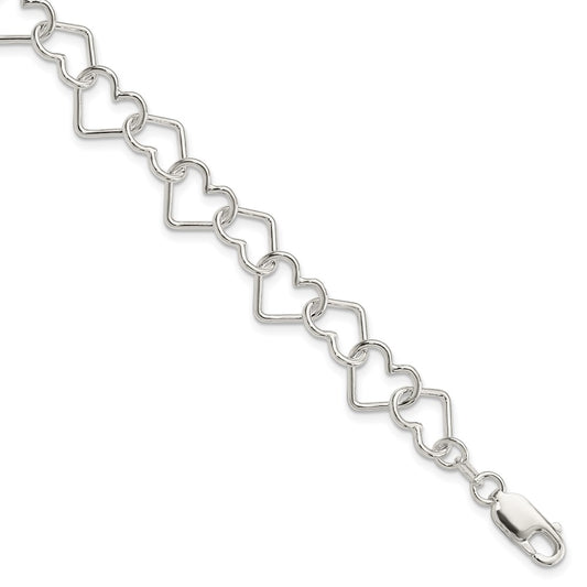 Sterling Silver 8inch Polished Fancy Large Heart Link Bracelet 8 inches