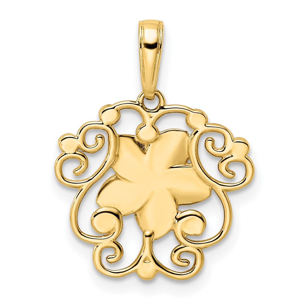 14k and White Rhodium Diamond-cut Floral Pendant