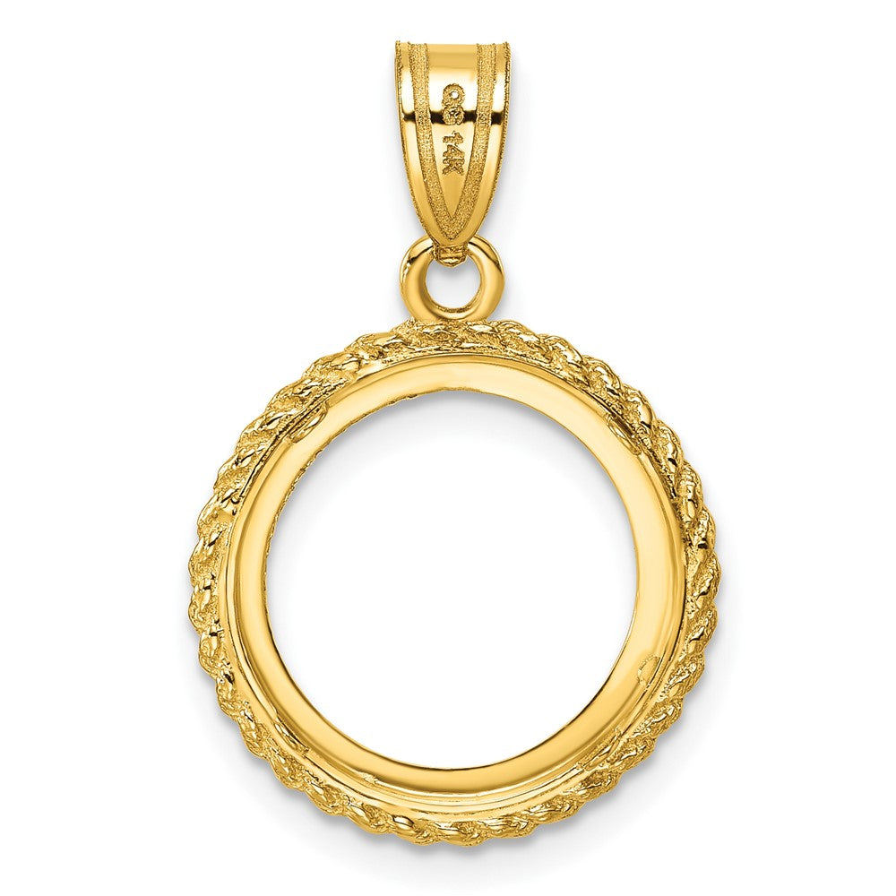 Wideband Distinguished Coin Jewelry 14k Polished with Casted Rope 14.0mm Prong Coin Bezel Pendant