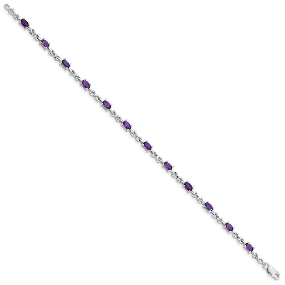 Sterling Silver Rhodium-plated Amethyst Bracelet 7 inches
