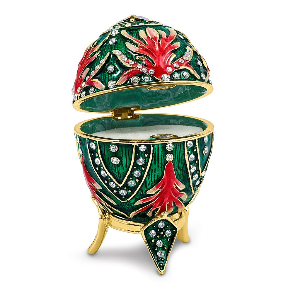 Luxury Giftware by Jere Bejeweled EXQUISITE Green Egg Trinket Box with Ring Insert and Matching 18 inch Necklace