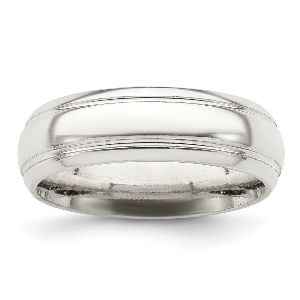 Sterling Silver 6mm Polished Domed with Grooved Beveled Edge Fancy Band Size 12