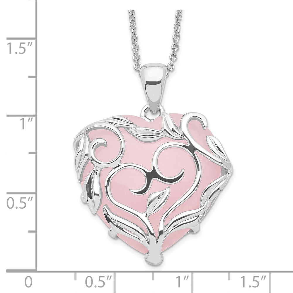 Sentimental Expressions Sterling Silver Rhodium-plated Rose Quartz Generous Heart 18 inch Necklace with Poem Card 18 Inches