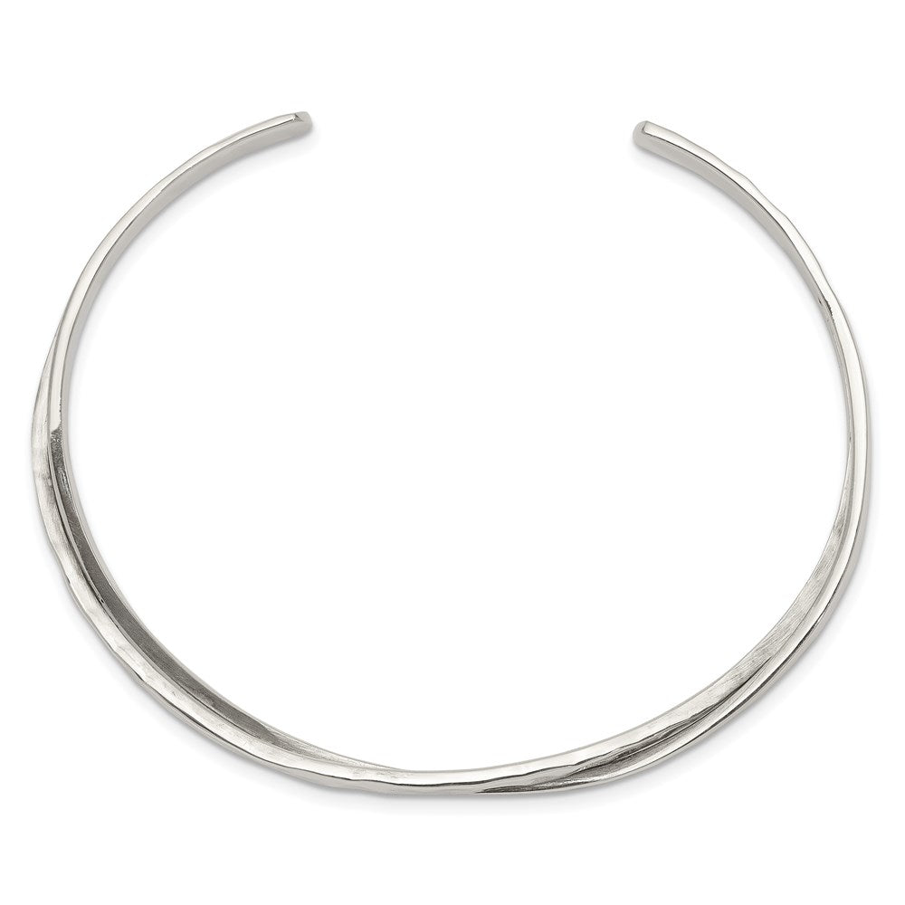 Sterling Silver Rhod-plated Plain 3mm Hammered Bands Bangle 7.5 inches