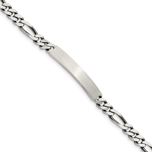 Sterling Silver 8inch Engraveable Antiqued Figaro Link ID Bracelet 8 inches