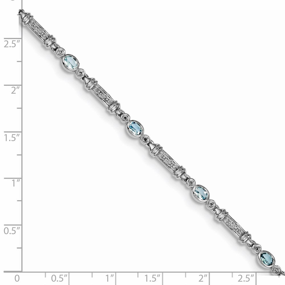 Sterling Silver Rhodium-plated Aquamarine and Diamond Bracelet 7 inches