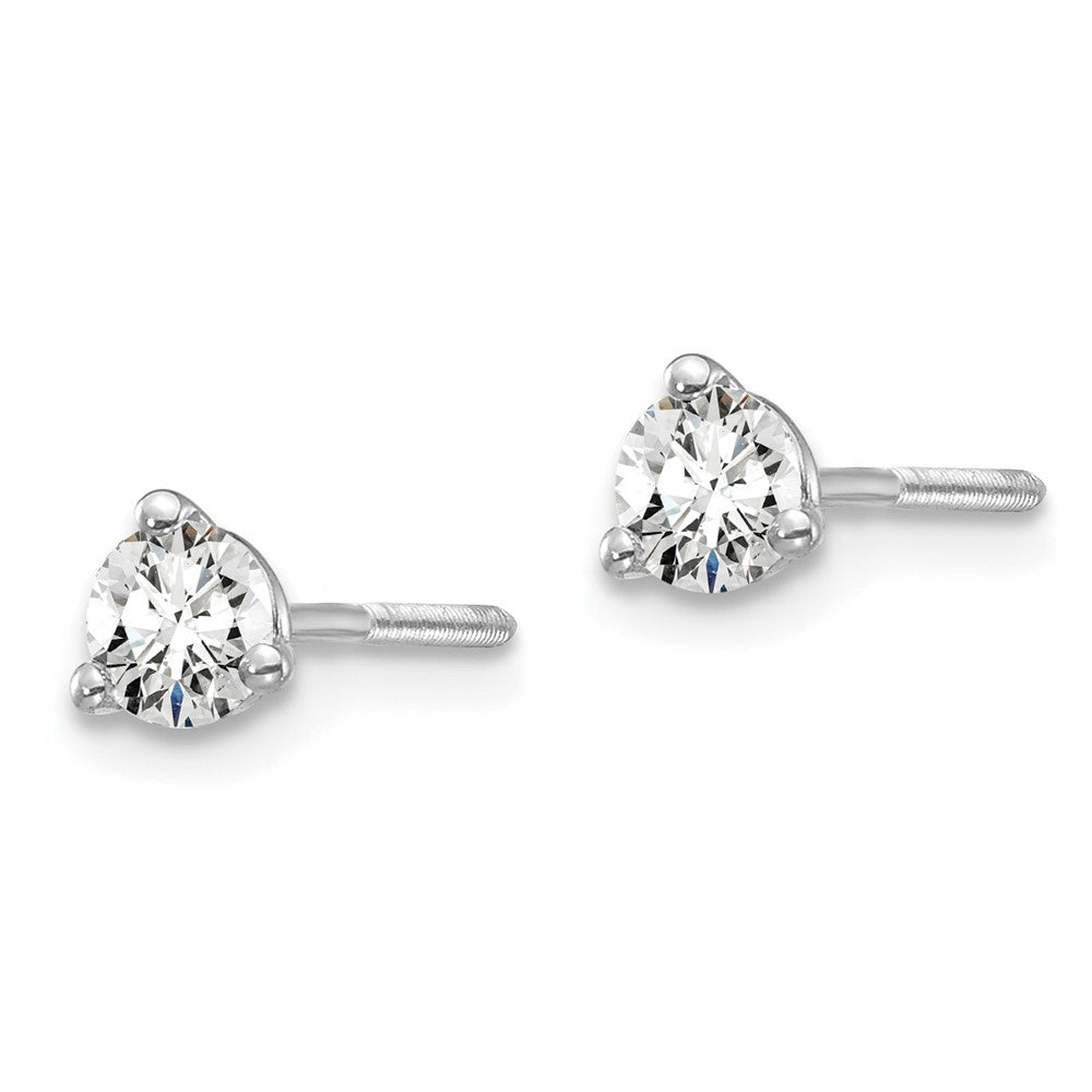 14k White Gold 1/3 ctw Lab Grown Diamond VS+ F+ Round 3 Prong Heavy Wt. Screwback Stud Earrings
