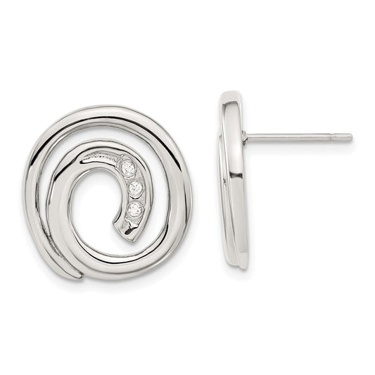 Stainless Steel CZ Swirl Circle Earrings