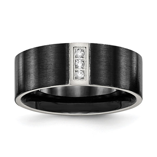 Stainless Steel Brushed Black IP-plated w/CZ 8mm Flat Size - 8.5