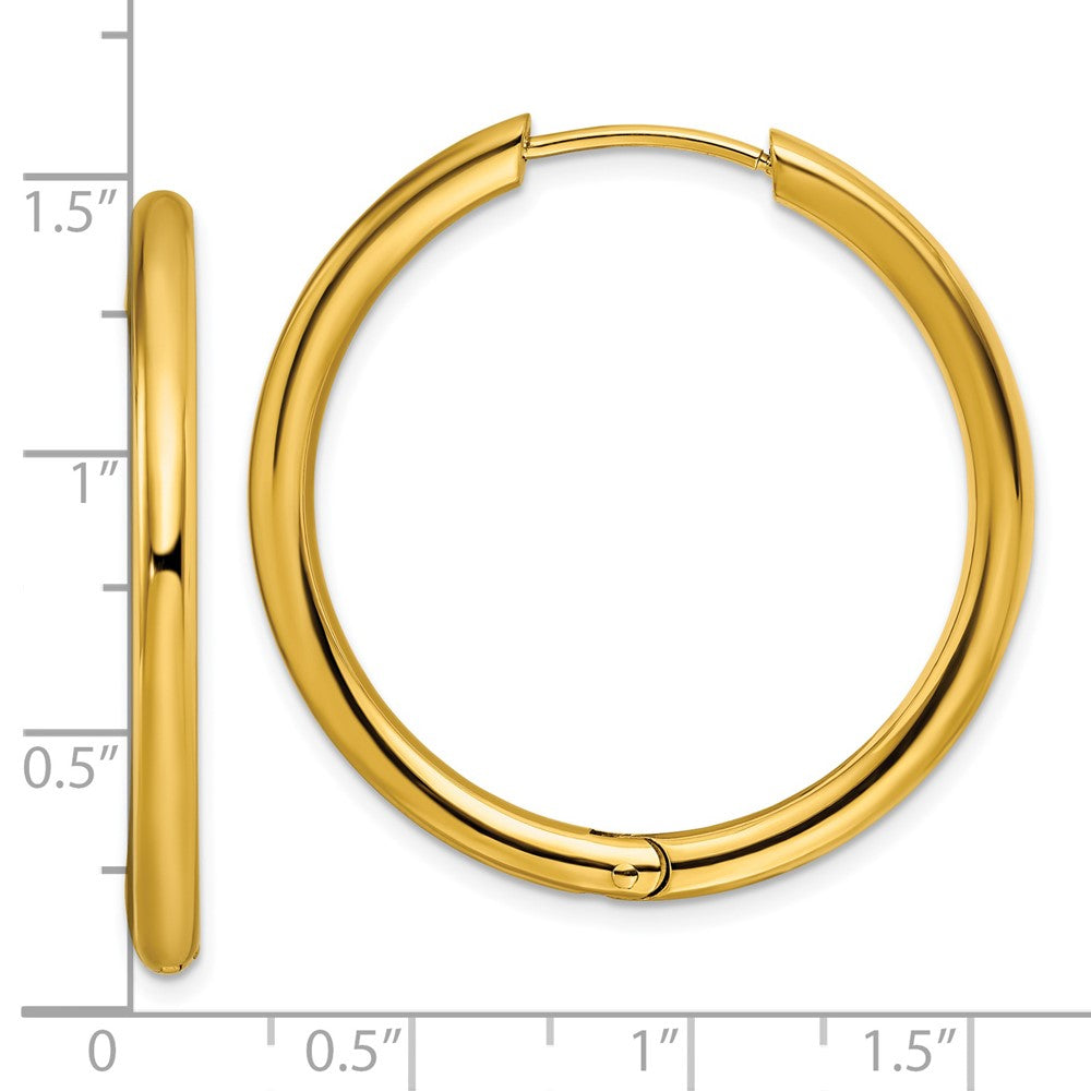 Stainless Steel Polished Yellow IP-plated 3mm Hinged Hoop Earrings