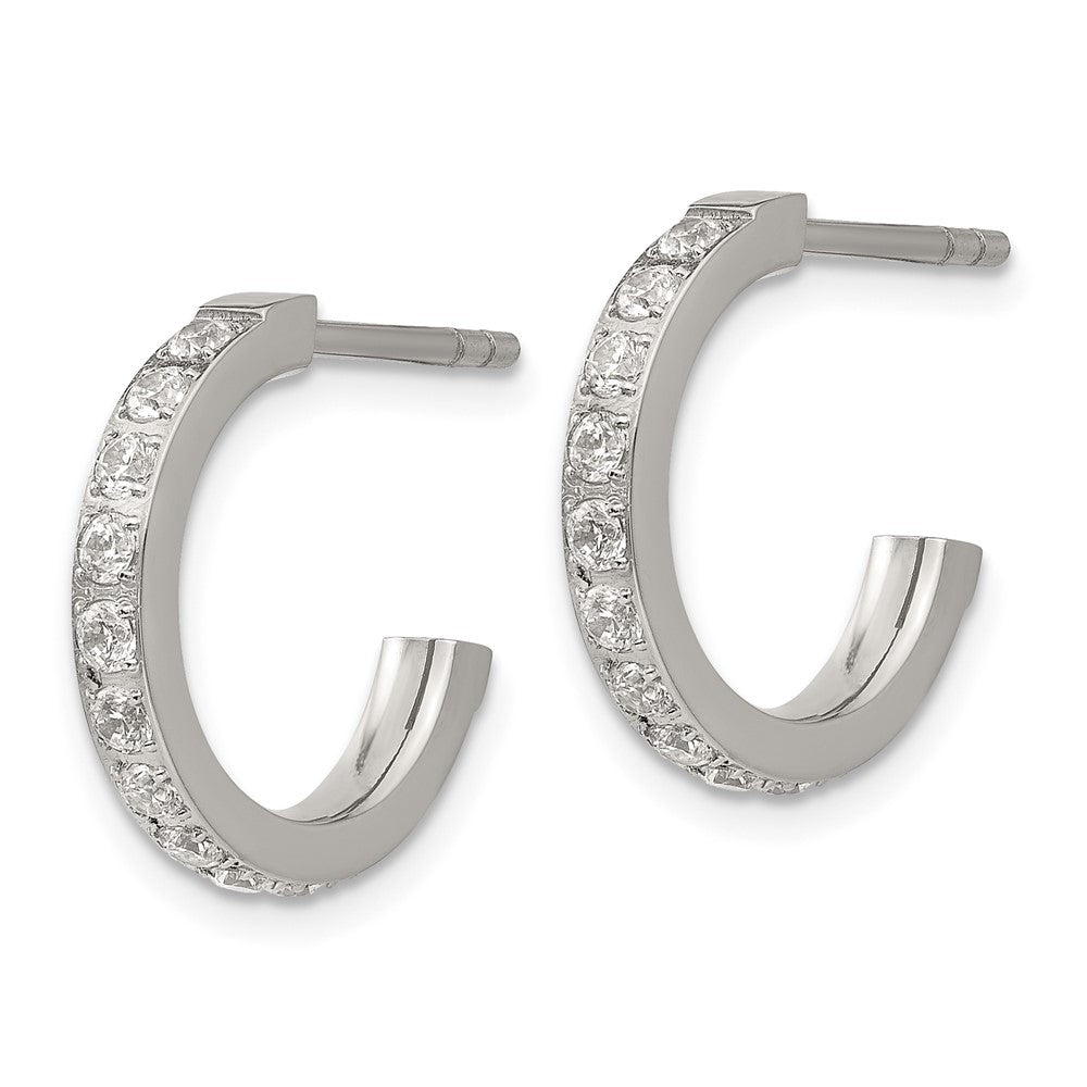 Stainless Steel Polished with CZ Post Hoop Earrings