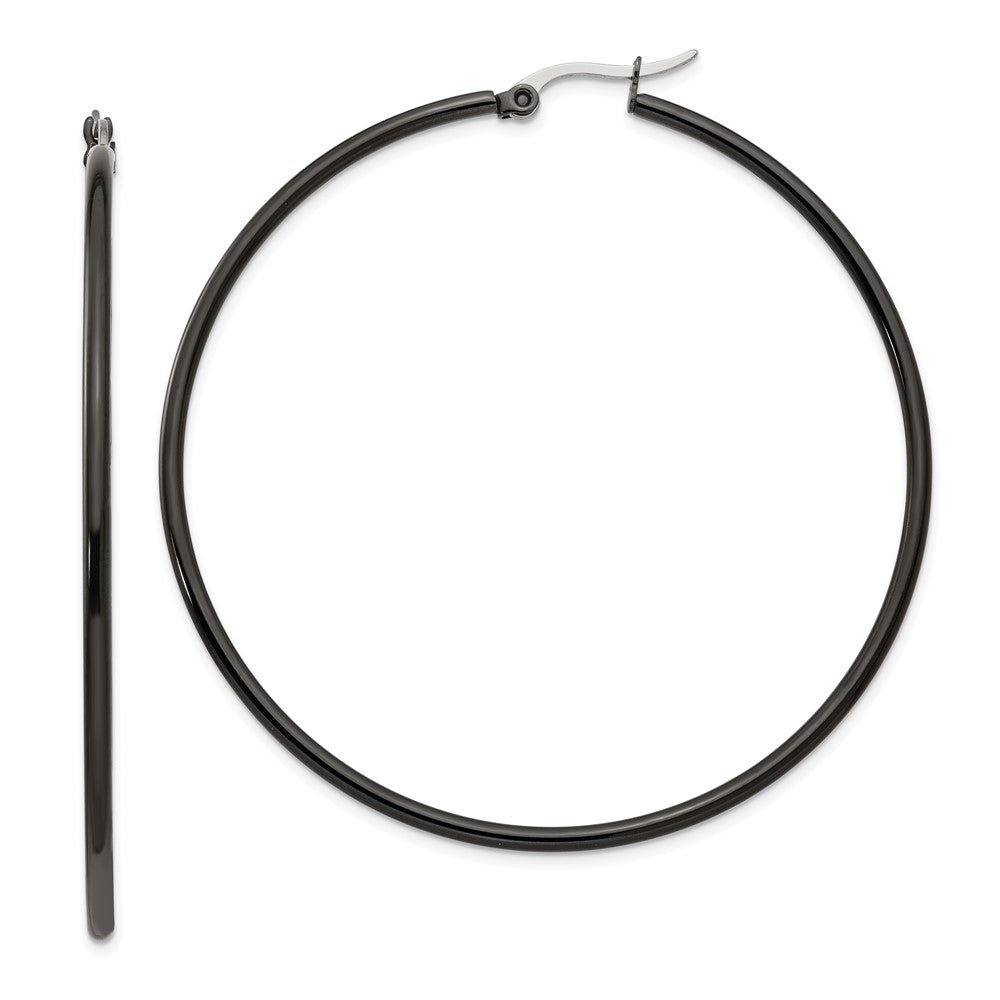 Stainless Steel Polished Black IP-plated 60mm Diameter Hoop Earrings