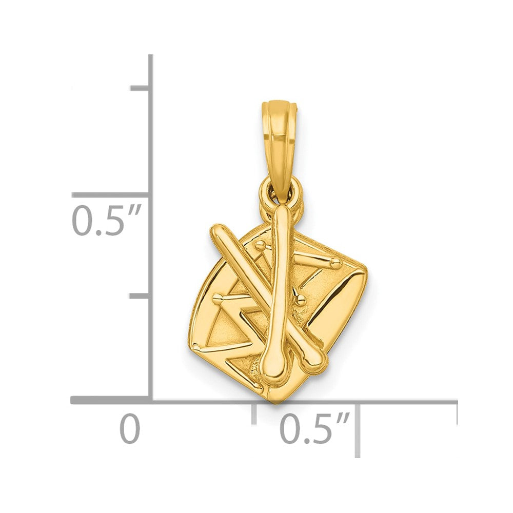 14K Polished Drumsticks and Drum Pendant