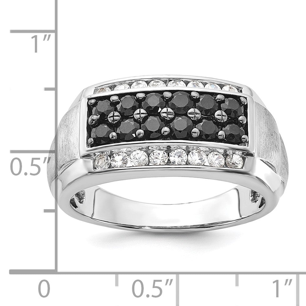 Sterling Silver Polished & Brushed Black and White Sapphire Ring