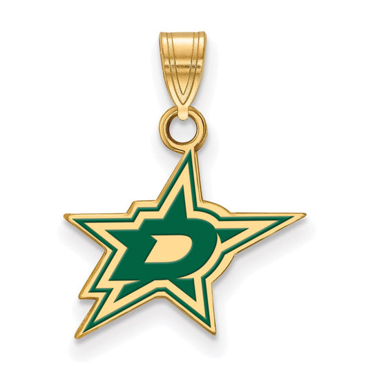 Sterling Silver Gold-plated NHL LogoArt Dallas Stars Small Enameled Pendant