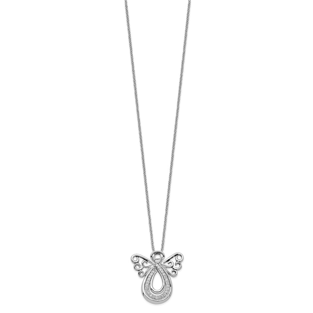 Sentimental Expressions Sterling Silver Rhodium-plated CZ Angel Of Comfort 18in. Necklace 18 Inches