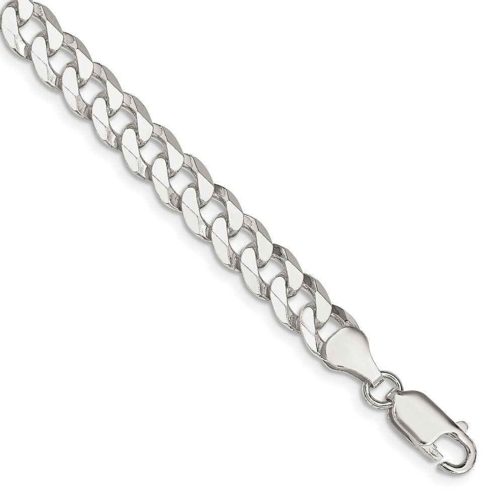 Sterling Silver 7mm Beveled Curb Chain 7 inches