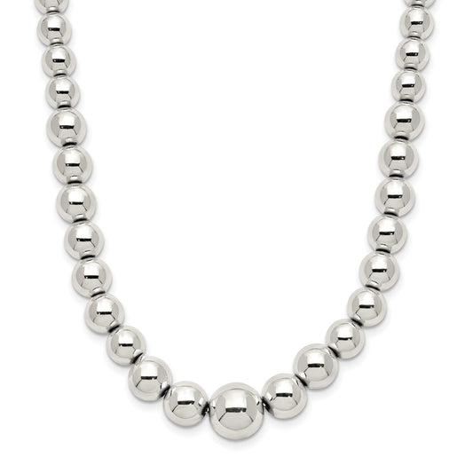 Sterling Silver Polished Beaded Necklace 18 Inches