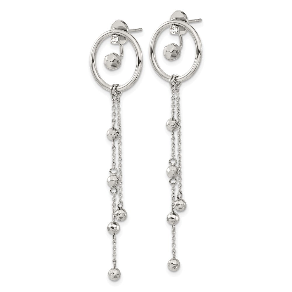 Stainless Steel Polished Preciosa Crystal Front & Back Post Dangle Earrings