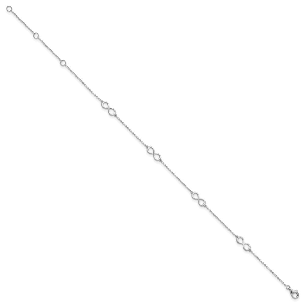 Sterling Silver Rhodium-plated Infinity 9in Plus 2in ext Anklet 9 inches