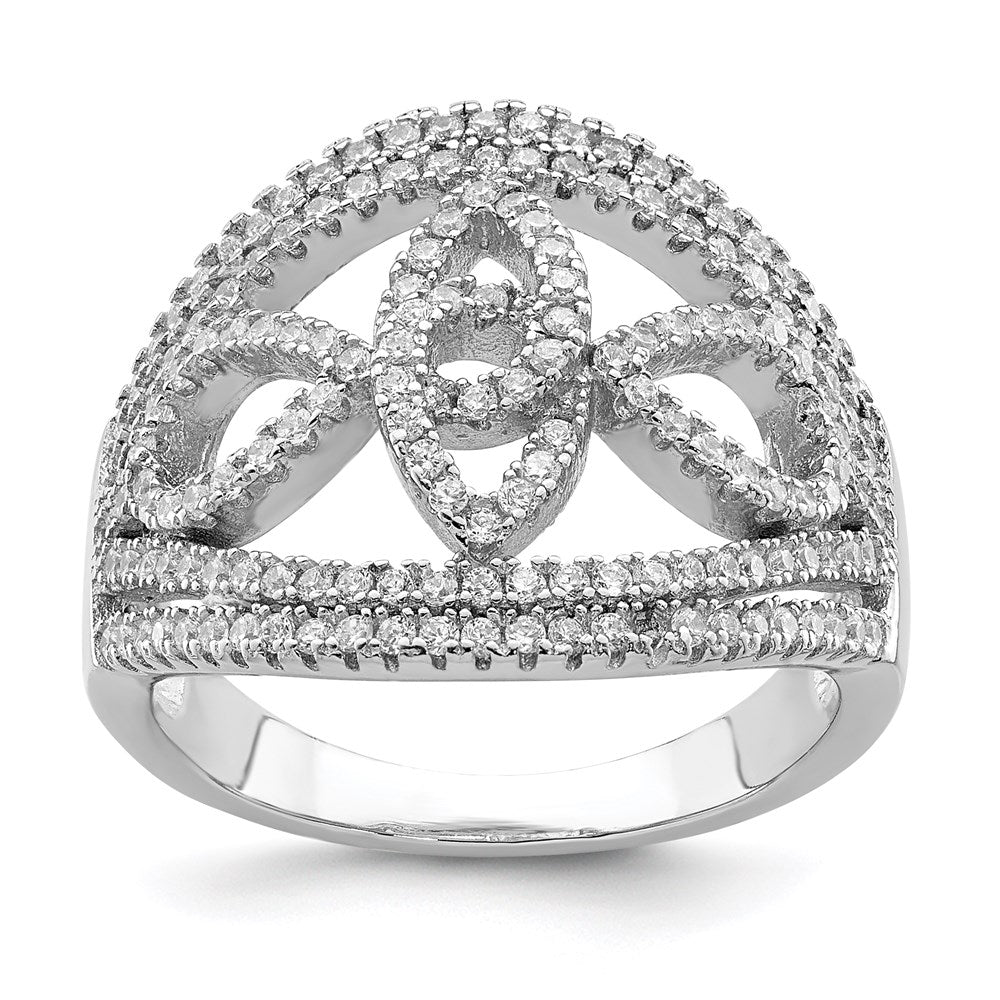 Sterling Silver Rhodium-plated CZ Micro Pave Fancy Ring