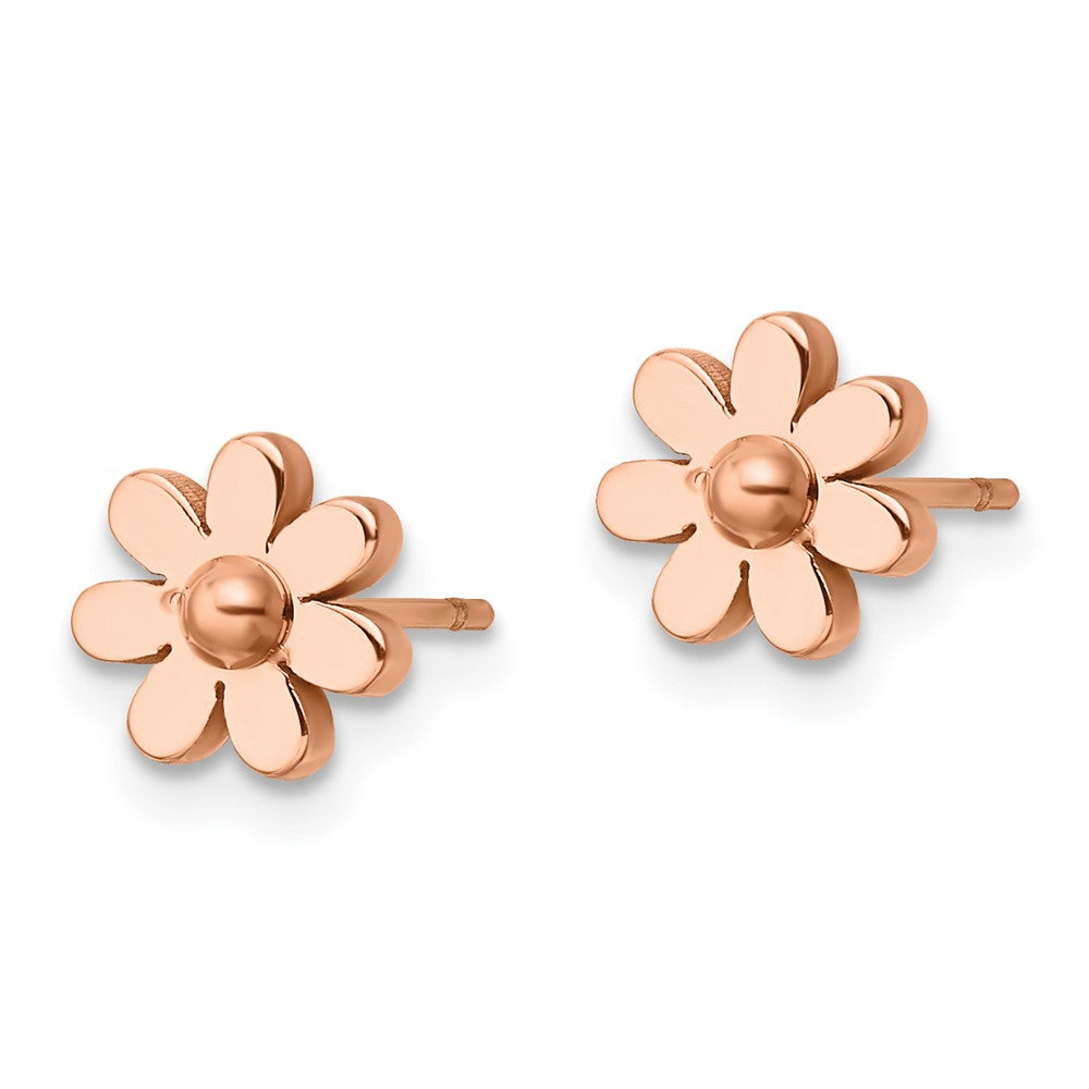 Stainless Steel Polished Rose IP-plated Flower Post Earrings