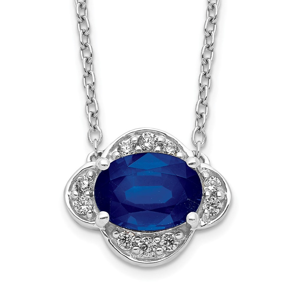 14k White Gold Diamond and Oval Sapphire 18 inch Necklace