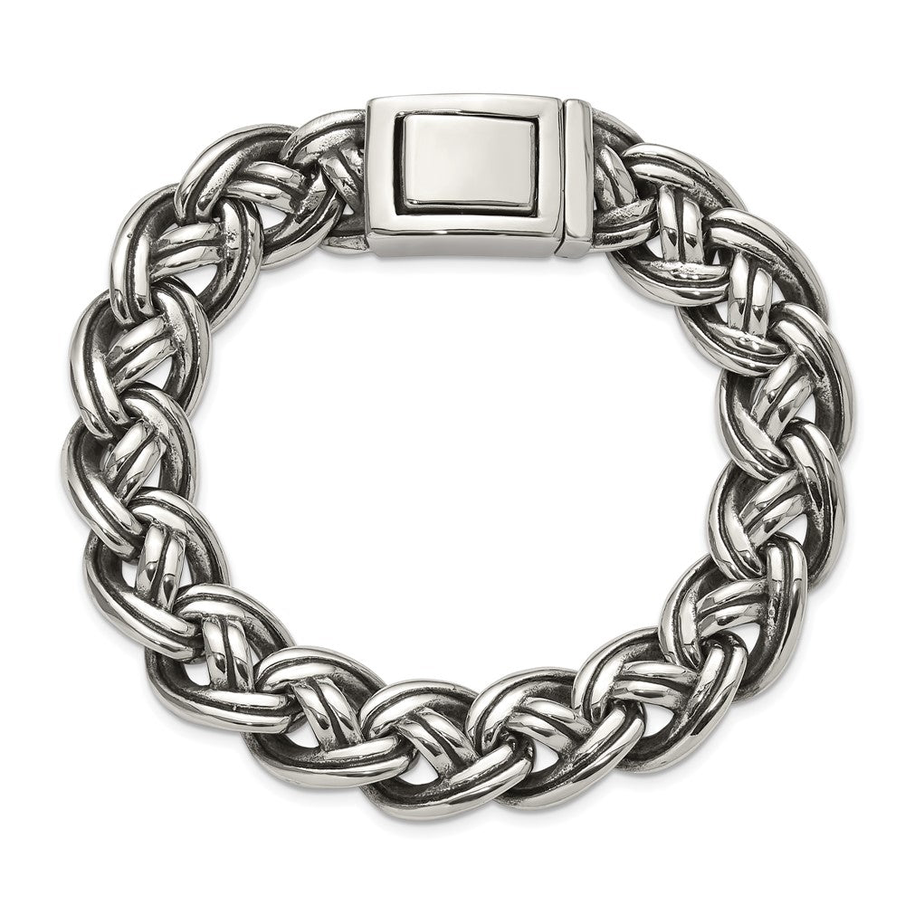 Chisel Stainless Steel Antiqued and Polished 8.5 inch Curb Link Bracelet 8.5 inches