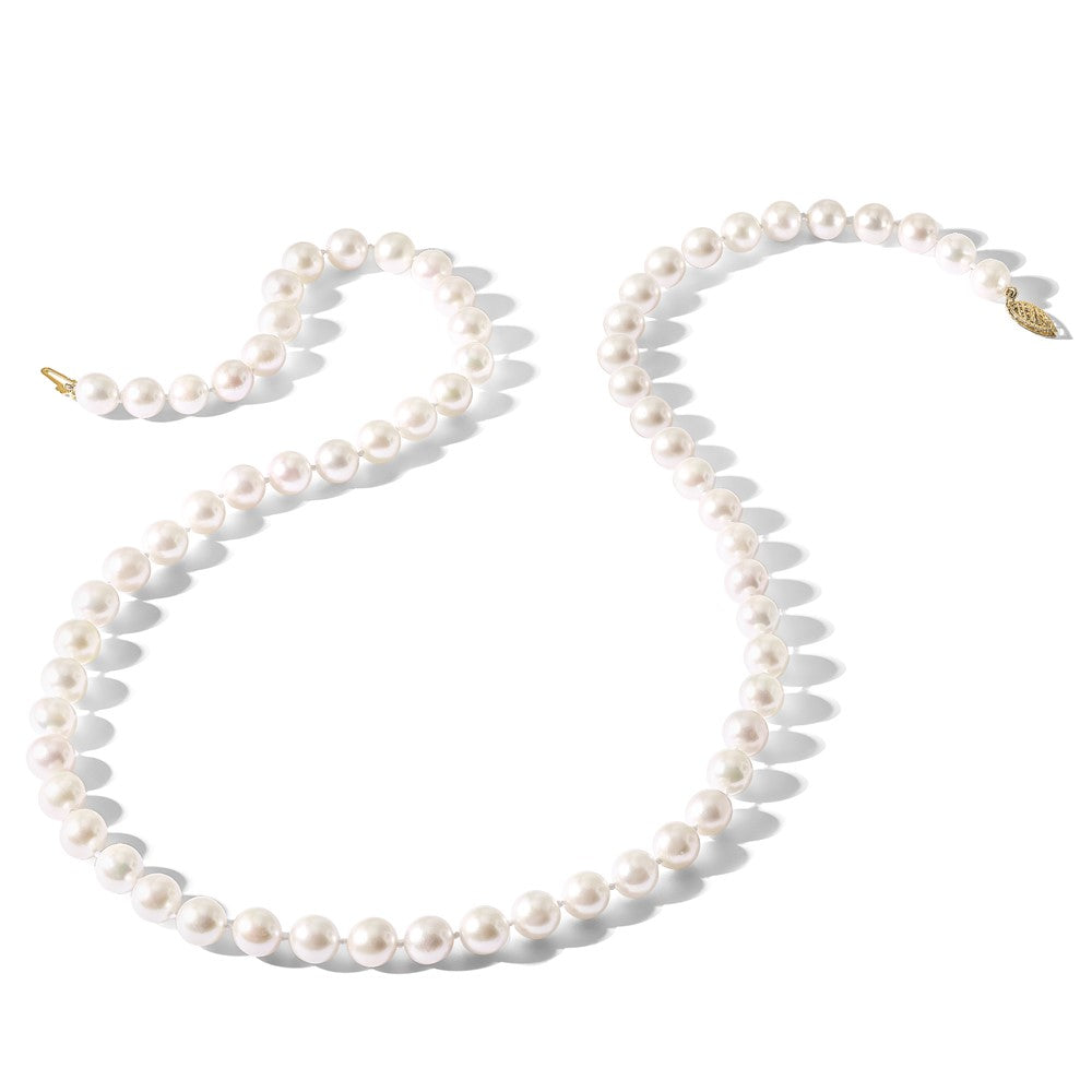 14k 8-9mm White Round Akoya Saltwater Cultured Pearl 16 inch Necklace