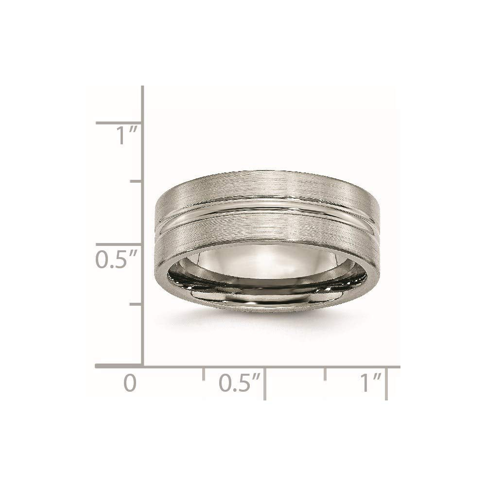 Titanium Brushed and Polished 8mm Grooved Band Size - 13