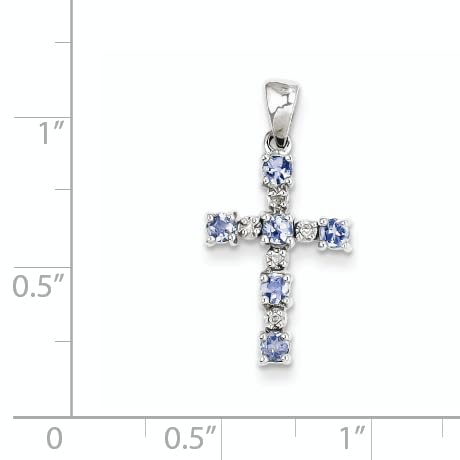 Sterling Silver Rhodium-plated Tanzanite & Diamond Pendant