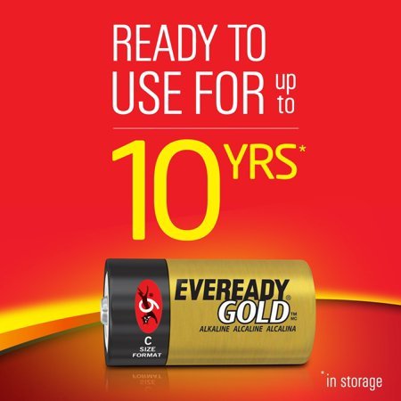 Eveready Gold Alkaline C Batteries, 2 Pack of C Cell Batteries