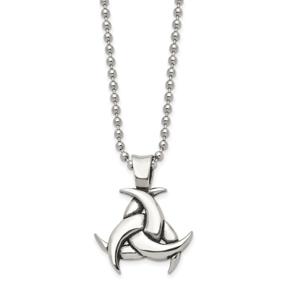 Stainless Steel Antiqued and Polished Celtic Knot 22in Necklace