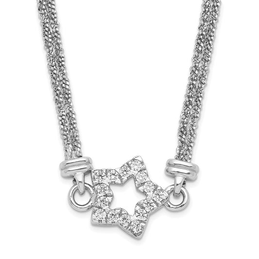 Sterling Silver CZ Star 2 Strand Diamond-cut w/ 2in ext Necklace