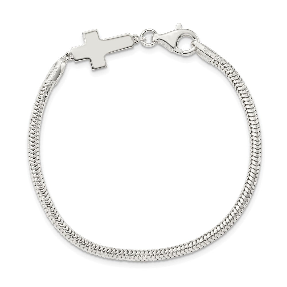 Sterling Silver Sideways Cross Bracelet 7.5 inches