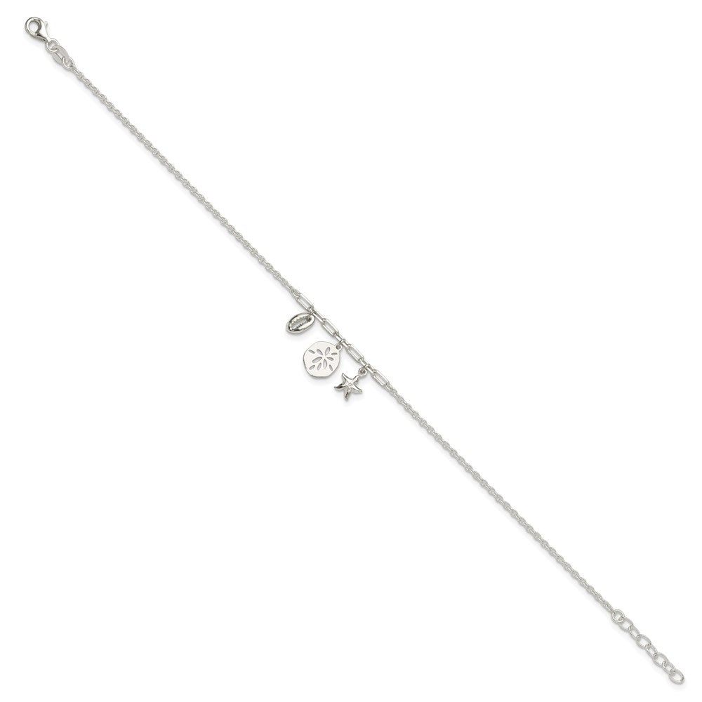 Sterling Silver Shells 9in Plus 1 in Ext. Anklet 9 inches
