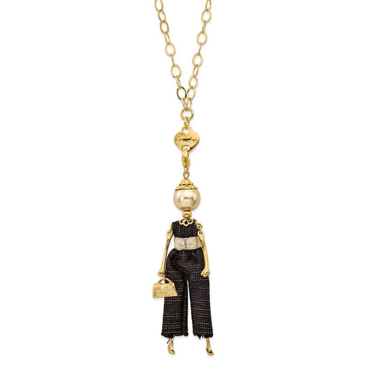 Le Amiche Gold-tone Golden Sim.Pearl Blk Pants Doll Charm w/Chain