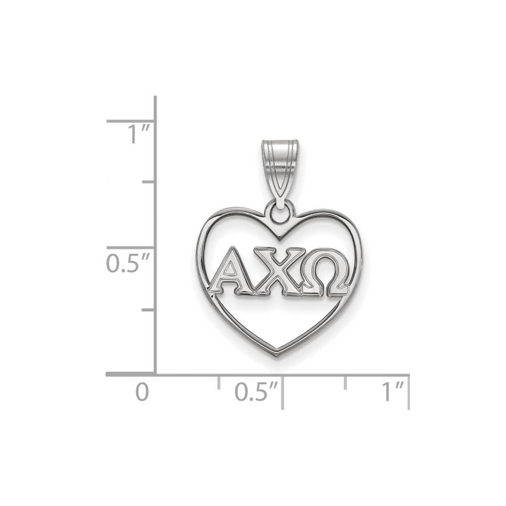 Jewelry by Sweet Pea Sterling Silver Rhodium-plated LogoArt Alpha Chi Omega Sorority Greek Letters Heart Pendant
