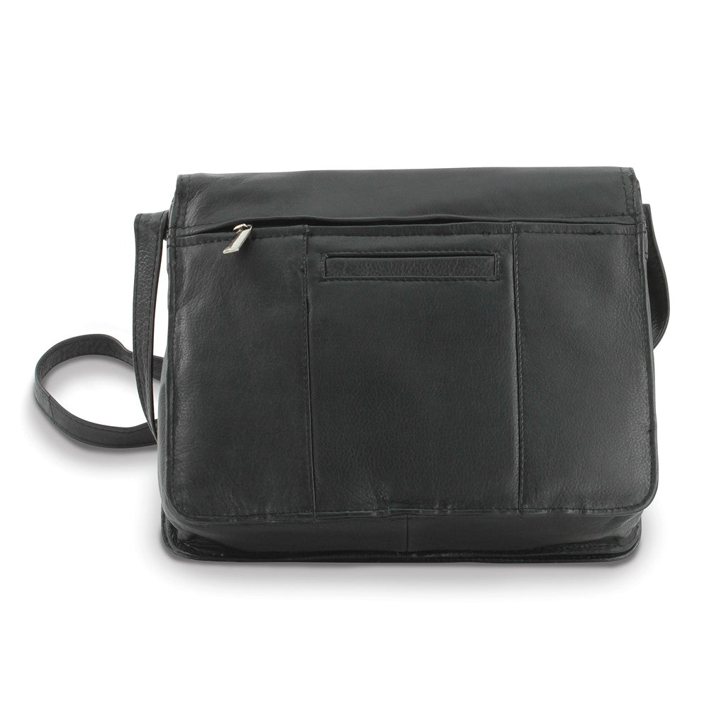 Black Leather Medium Organizer Crossbody Bag with Adjustable Strap and Phone Pockets