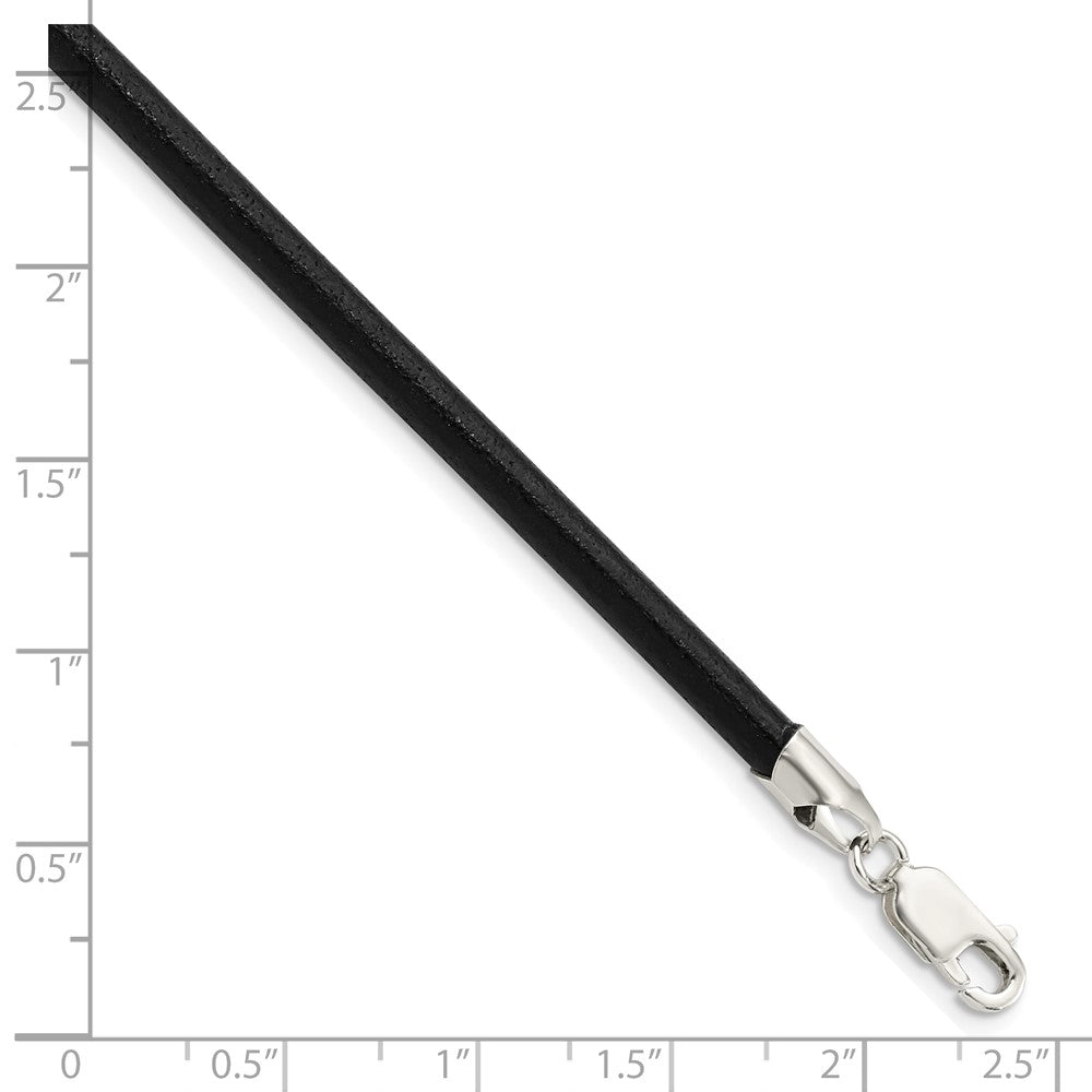 Sterling Silver 20inch 4mm Black Leather Necklace 20 Inches