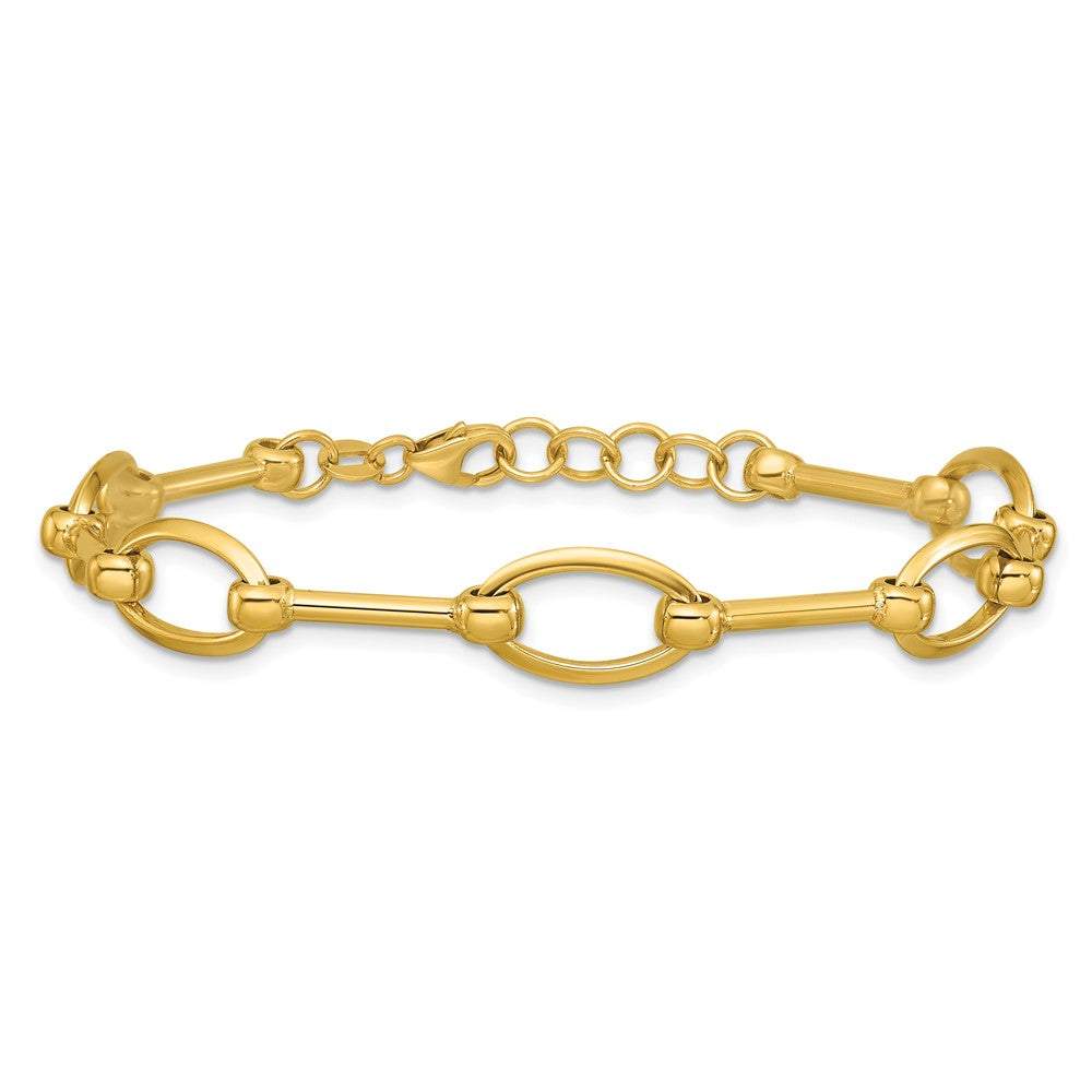 14K Polished Bar and Oval Link w/ .5in Ext. Bracelet 7.5  inches