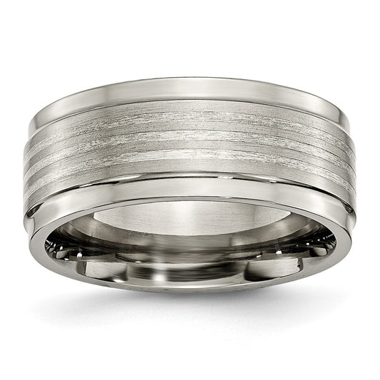 Titanium w/ Argentium .925 Silver Inlay Ridged Edge 9mm Band