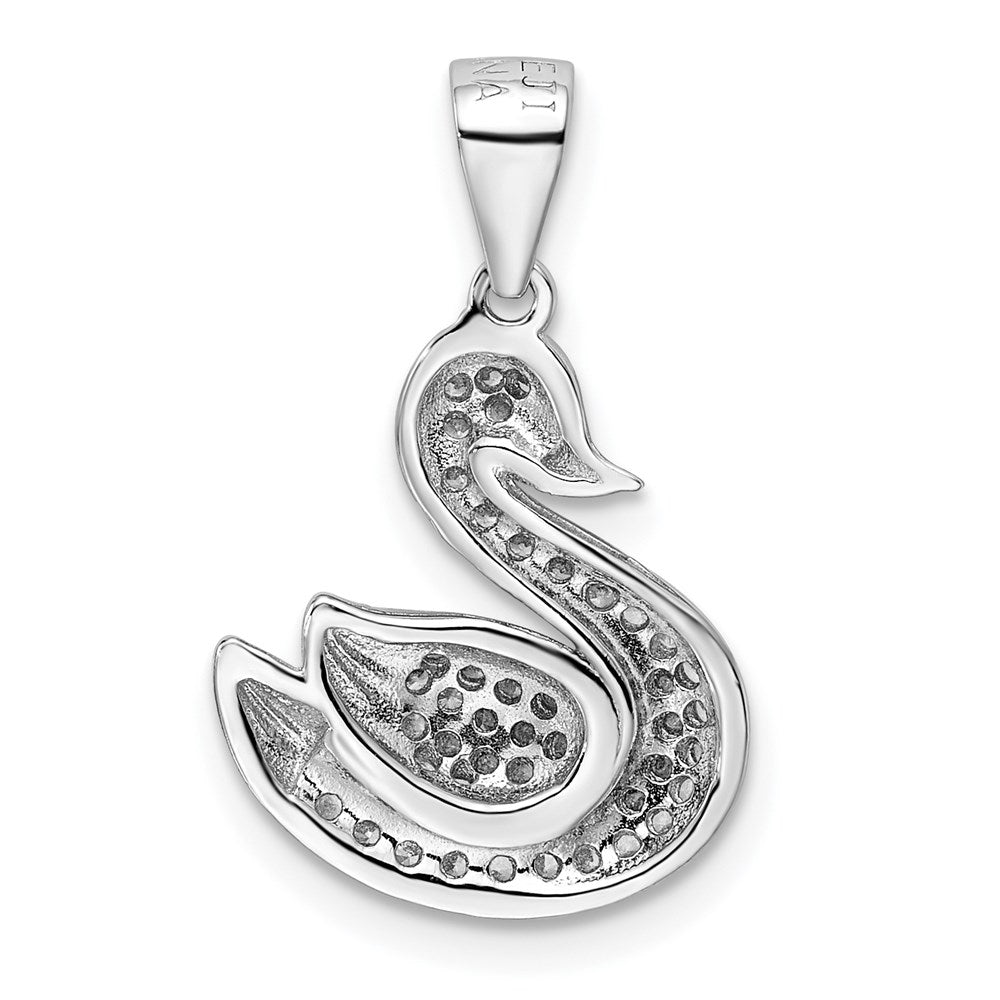 Sterling Silver Rhodium-plated Polished Pave CZ Swan Pendant