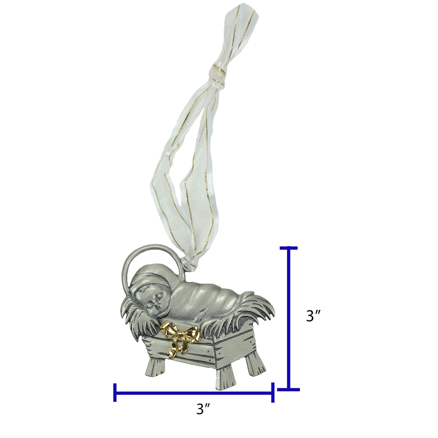 Cathedral Art CO948 Give Gift of Jesus Ornament Silver Enamel Finish on White Ribbon Gift Boxed