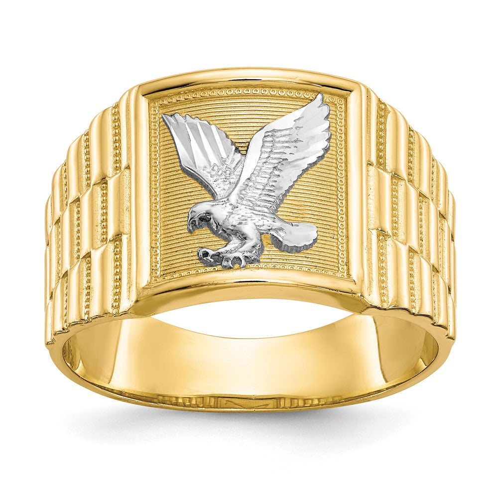 14k and Rhodium Men's Eagle Ring Size 10