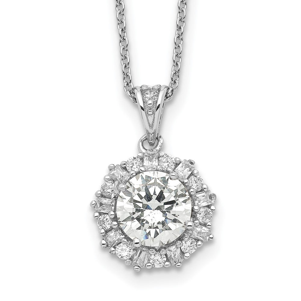 Cheryl M Sterling Silver Rhodium-plated Brilliant-cut and Emerald-cut CZ Halo 18 Inch Necklace 18 Inches