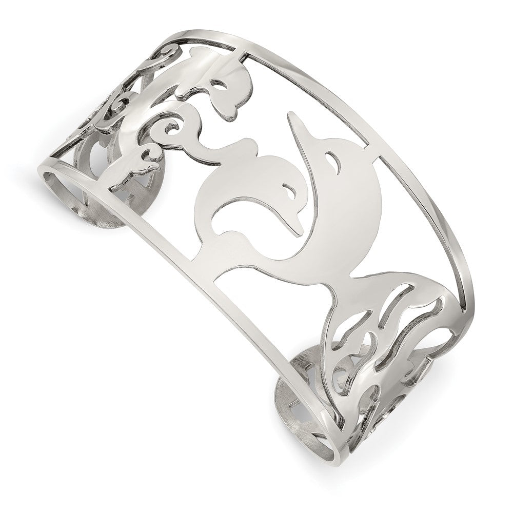 Stainless Steel Polished Dolphins Cuff Bangle 7 inches