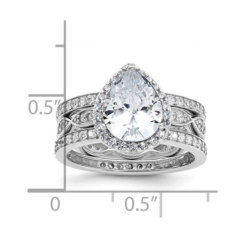 Cheryl M Sterling Silver Rhodium-plated Polished CZ Teardrop Halo 3 Ring Set