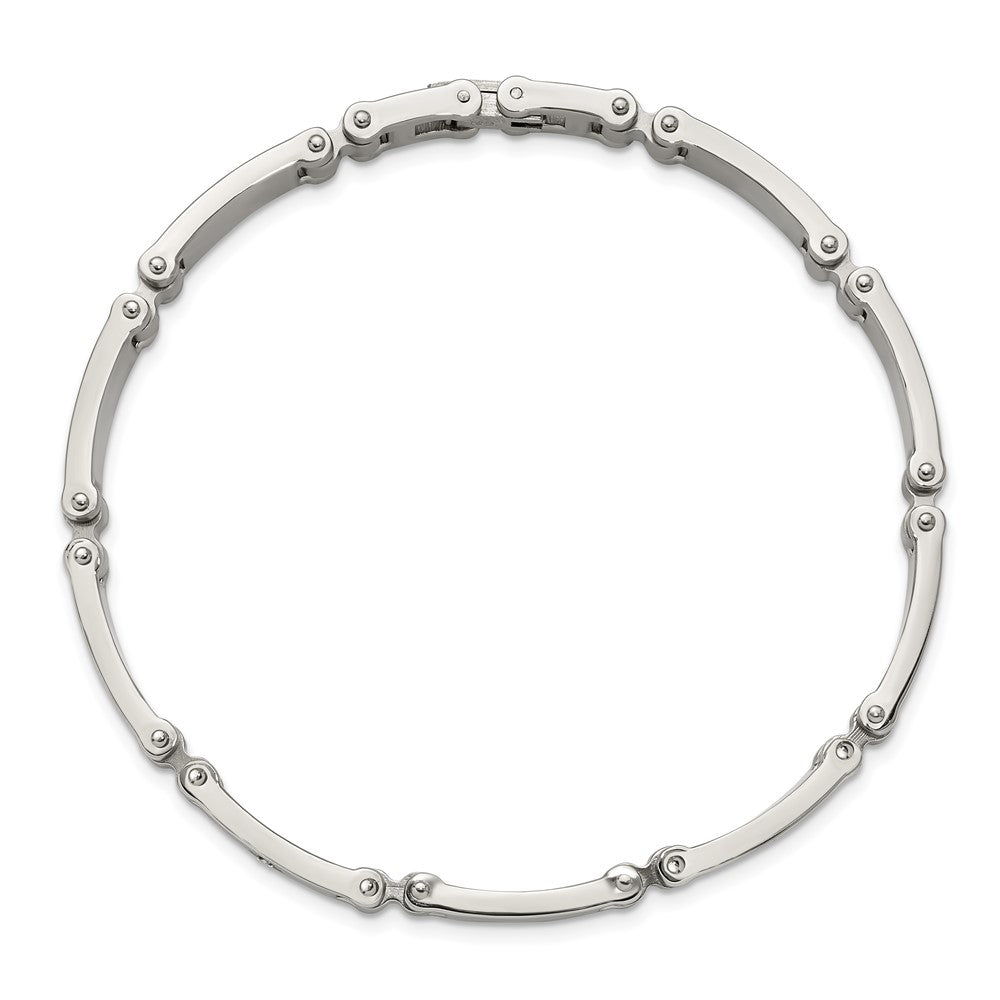 Chisel Stainless Steel Brushed and Polished with 14K White Gold Accent and .02ct Diamond 8.5 inch Bracelet 8.5 inches