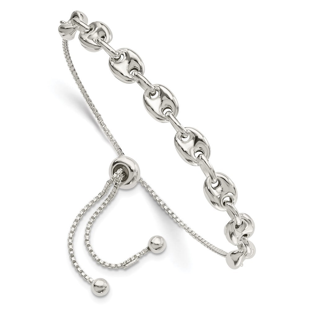 Sterling Silver Polished Link Adjustable Bracelet 9 inches